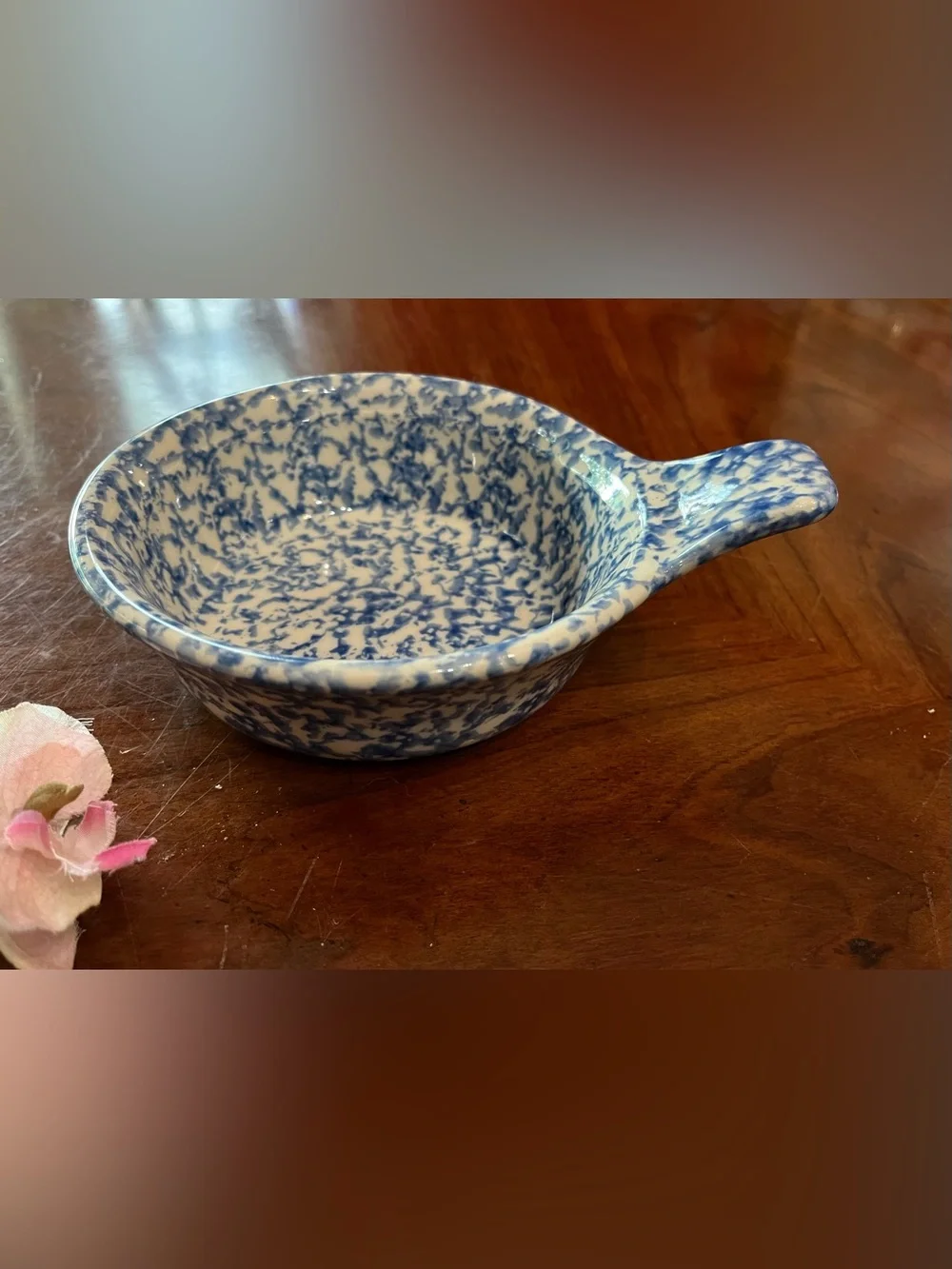 VTG 4-Set Gerald E. Henn Blue Roseville Spongeware Single Handle Soup Bowls
